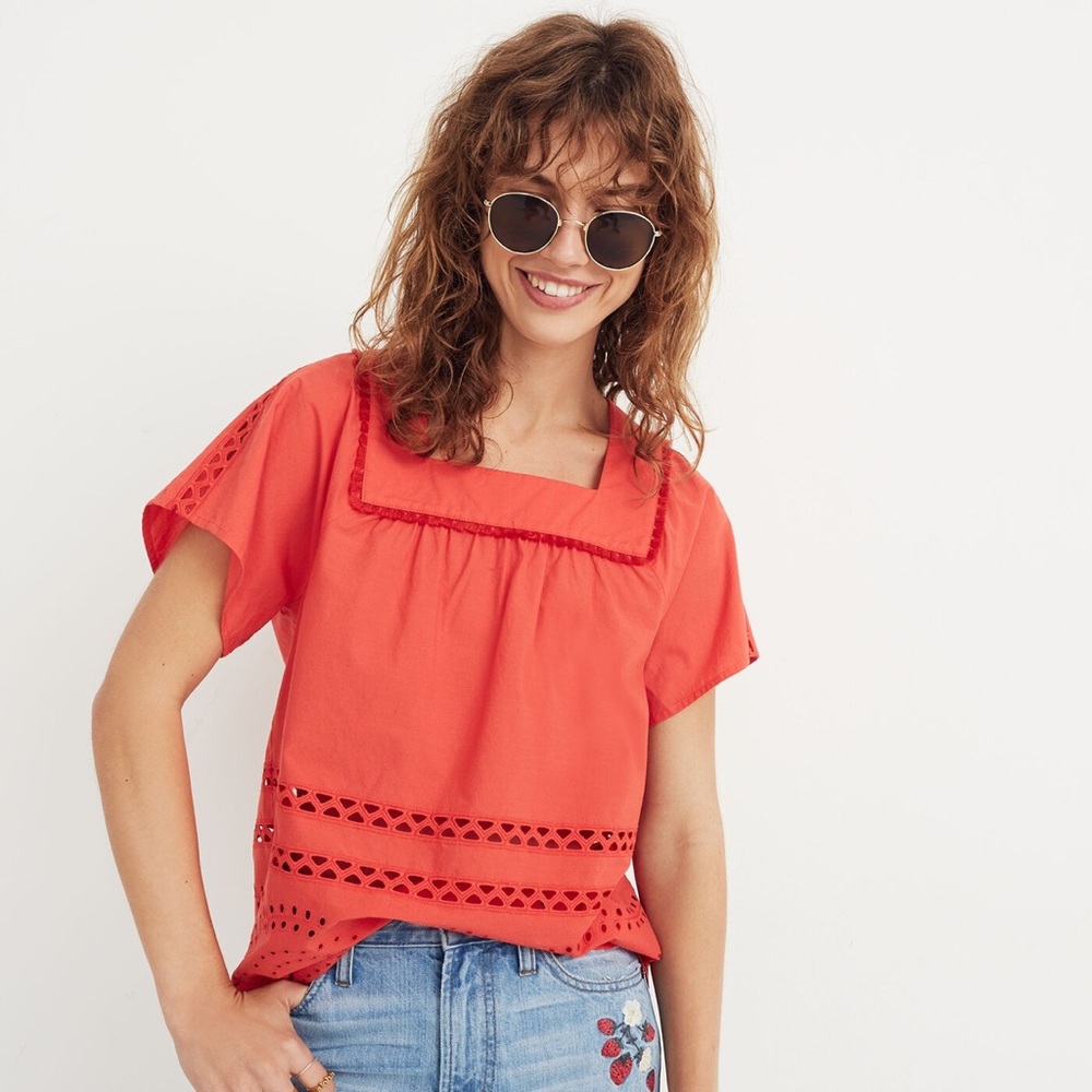 Madewell Eyelet Angelica Top in Orange